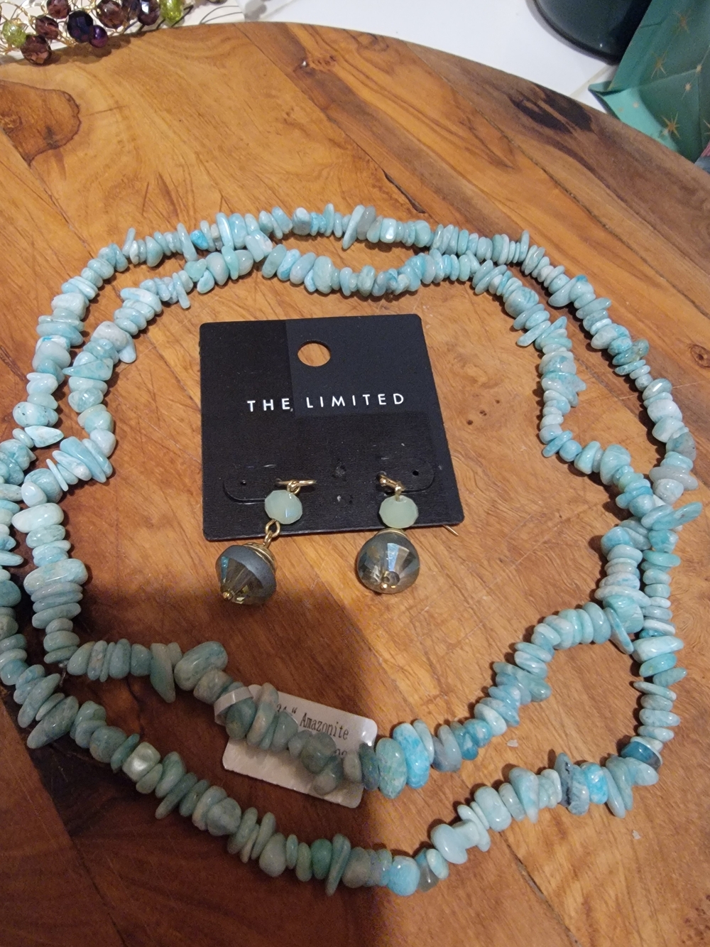 The Limited Light Blue Amazonite 34 In Chip Necklace with Matching Drop Earrings